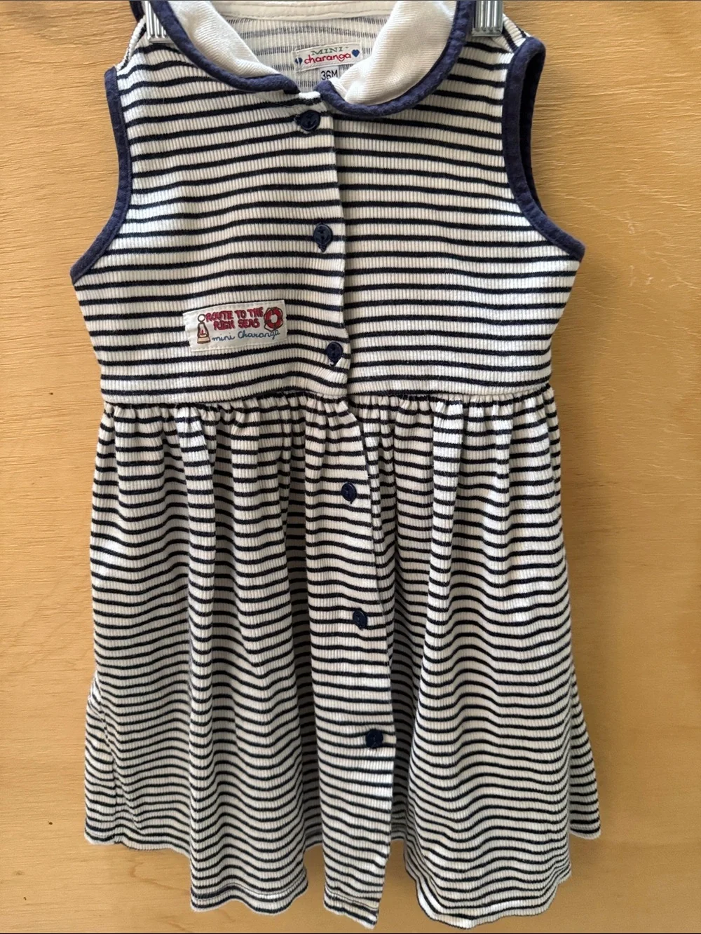 Mini CHARANGA Striped Navy and White Sleeveless Cotton Dress for Girls